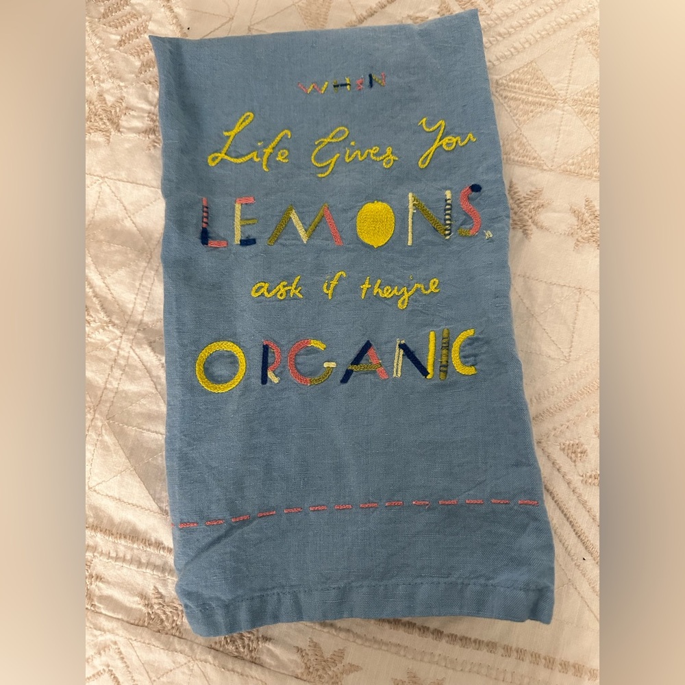 🆕 Anthropologie | MARICOR/MARICAR blue dishtowel with colorful embroidery